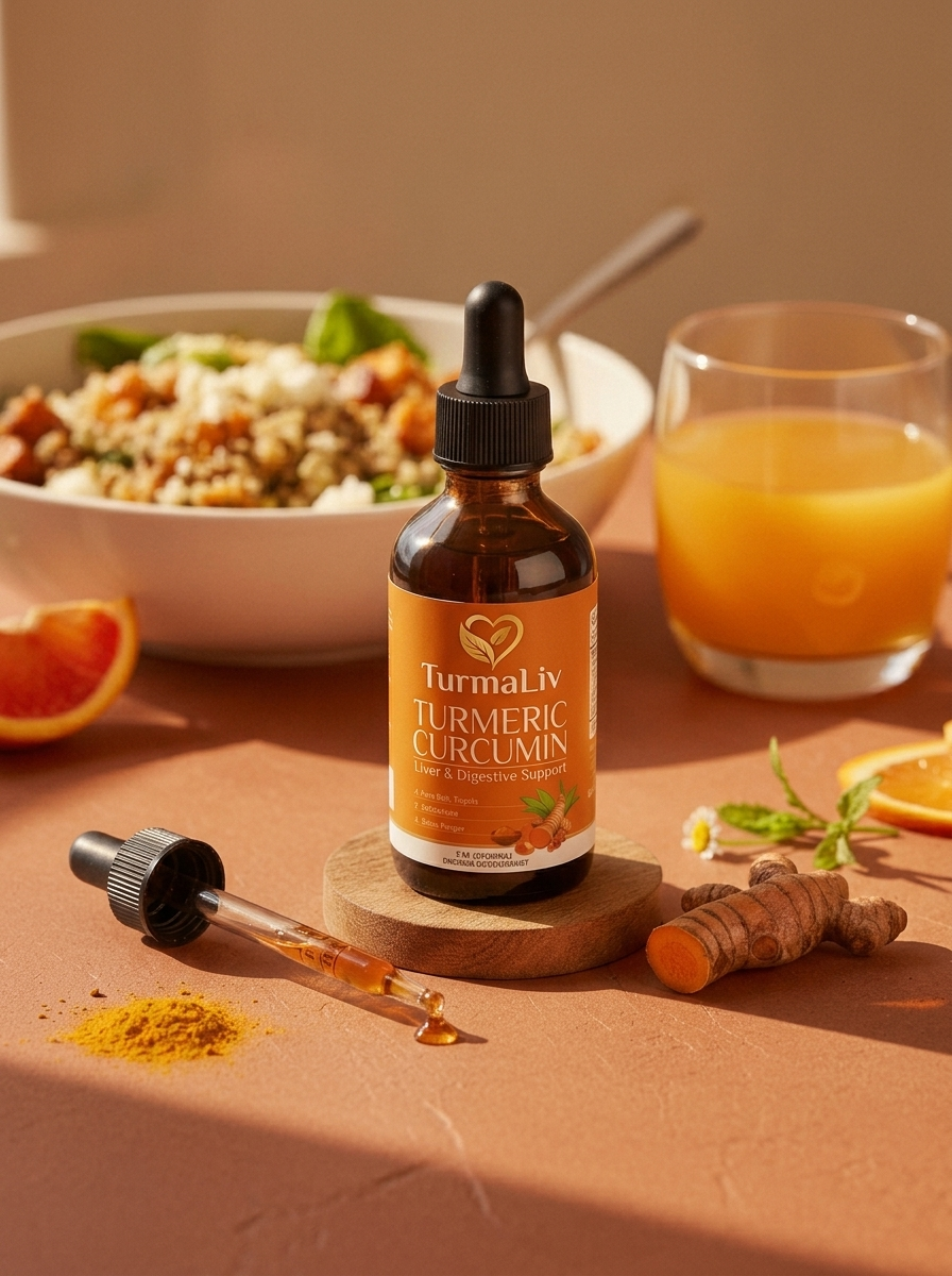 Turmeric Curcumin & Milk Thistle Liquid Drops for Liver Health Support | Herbal Blend with Dandelion, Chamomile, Black Pepper & Ginger | Orange Flavor | 2 fl oz